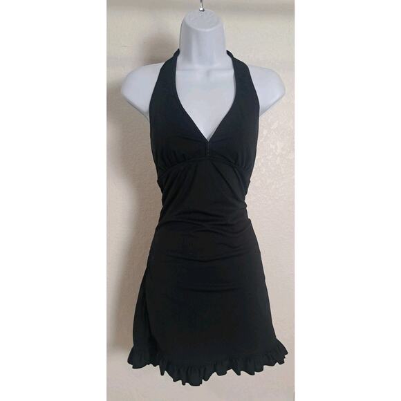 Assets Spanx 1-PC Skirted Swimsuit/Halter Dress XL Black Tummy Control Modest - Picture 4 of 9